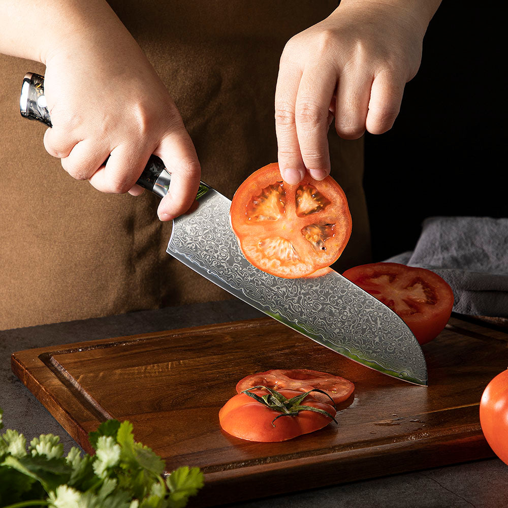 Couteau Japonais Santoku - Acier Damas - Kurokin